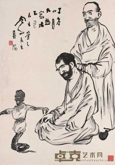 吕凤子 丁亥（1947年）作 佛经故事 立轴 69×48.4cm